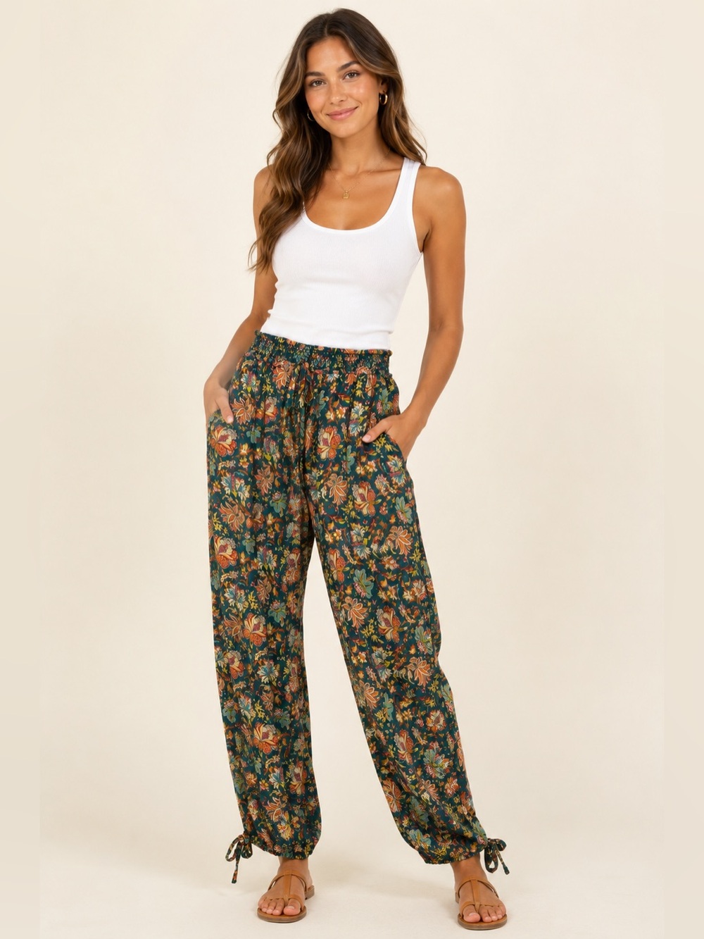 Sundance Floral Tie-Hem Wide Leg Pants Sz. L